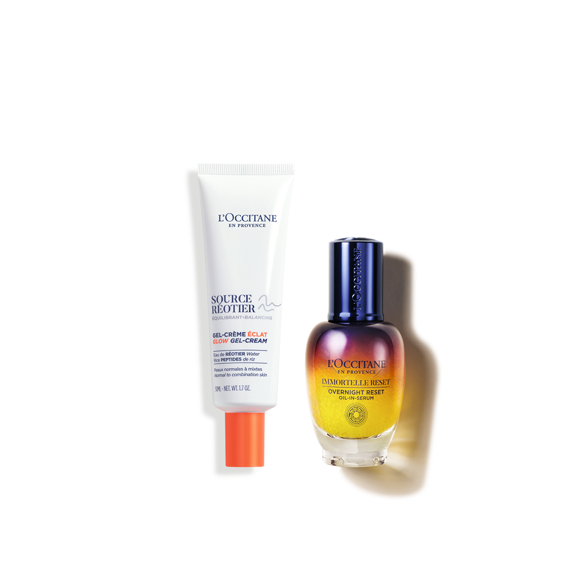 Zestaw w cenie specjalnej - Duet serum Immortelle Reset i Rozświetlający żel-krem do twarzy Source Réotier