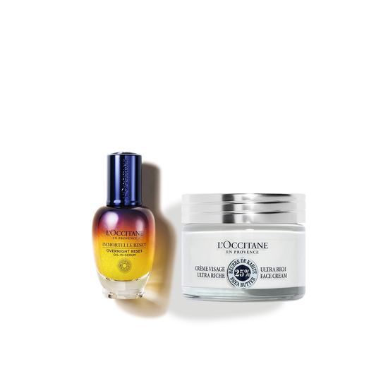 Zestaw w cenie specjalnej - Duet serum Immortelle Reset i Bogaty krem do twarzy Masło Shea