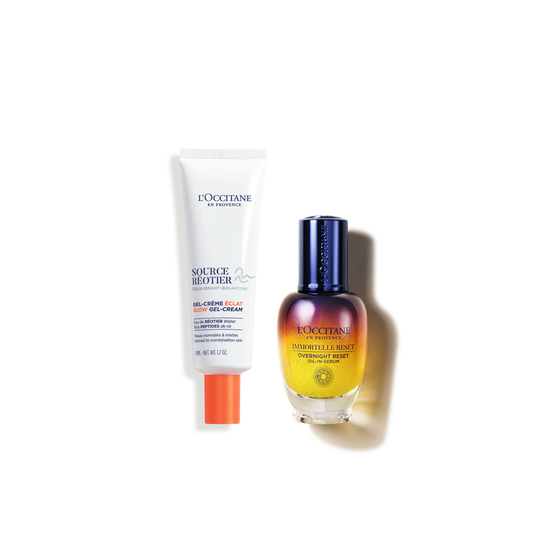 Zestaw w cenie specjalnej - Duet serum Immortelle Reset i Rozświetlający żel-krem do twarzy Source Réotier