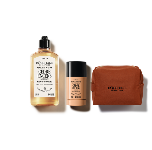 Zestaw w cenie specjalnej - duet Cèdre Encens (Baux) z kosmetyczką